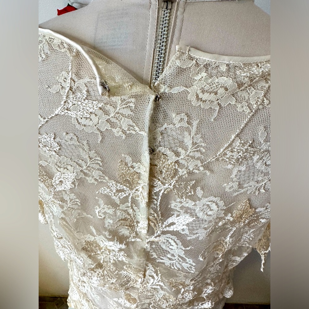 Vintage Cream Lace Ruffle Dress M L - Picture 10 of 10